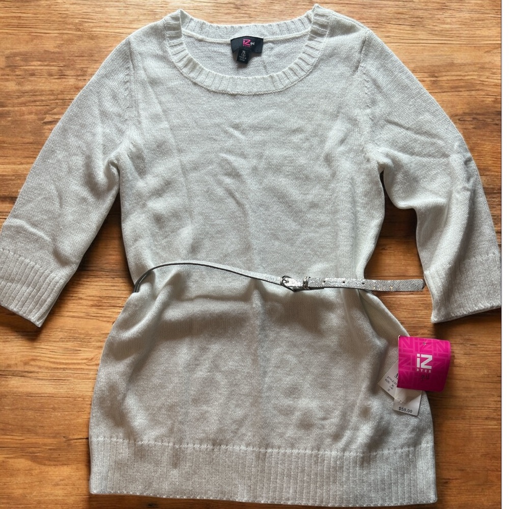 IZ Byer Girl Ivory Knit‎ Sweater XL 16 NWT Belted Long Sleeve Pullover